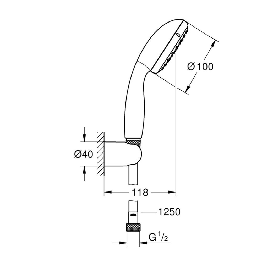 GROHE Vitalio Start 100 Set Doccia Completo (1 getto Rain, bordo in silicone antiurto ShockProof, sistema anticalcare, installazione veloce), Cromo, 27944000