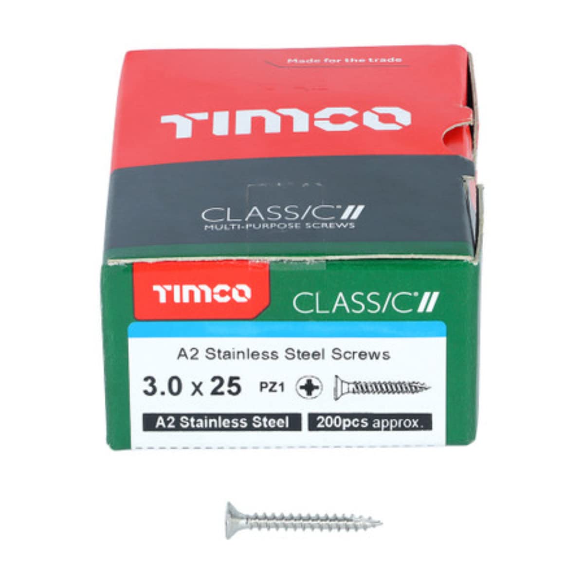 TIMCO Classic Multi-Purpose Screws - 3.0 x 25 - A2 Stainless Steel - Box of 200
