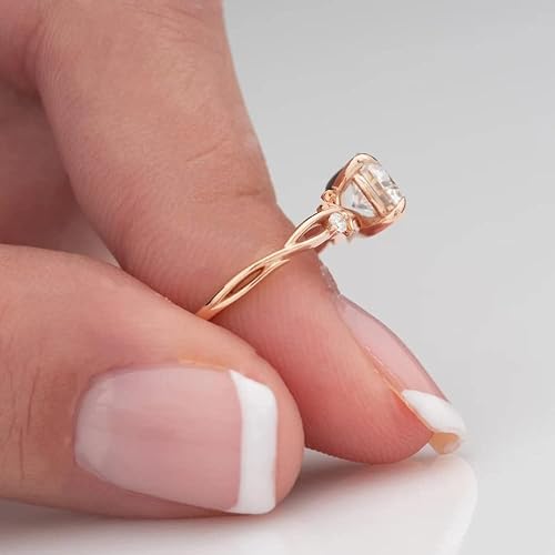 Miniatura 2 de Ssjewel - Juego de anillos de compromiso con diamante de corte redondo de 1 pieza, acabado de oro rosa de 14 quilates, plata de ley 925, apilables,