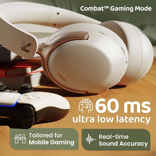 Image of GOBOULT Soniq Over Ear Bluetooth Headphones with 70H Playtime, 40mm Bass Drivers, Zen ENC Mic, Type-C Fast Charging, Dual Pairing, AUX, Wireless Headphones (White)