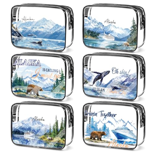 Papiailove 6pcs Clear Alaska Cosmetic Bag Gifts - Alaska Cruise Essentials Makeup Bag Travel PVC Toiletry Organizer for WomenGirls Sister Nurse Teacher Travelers