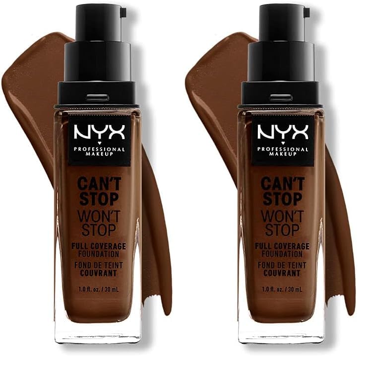NYX Professional Makeup Can't Stop Won't Stop Full Coverage Foundation, Langanhaltend, Wasserfest, Vegane Formel, Mattierter Teint, Farbton: Deep walnut (Packung mit 2)