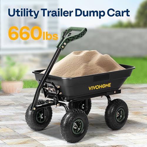 VIVOHOME 4 Cu.Ft 660lbs Wheelbarrow Garden Cart Dump Wagon with 2-in - Additional View