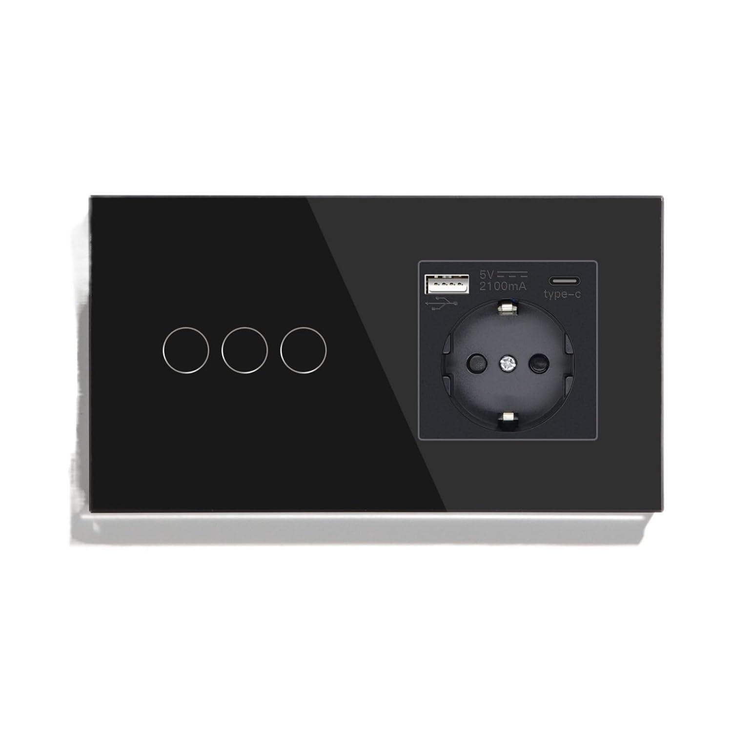 Standard 1/2/3Gang 2Way Wall Touch Switch Light Sensor Switches Socket USB Type-C Crystal Glass Panel 240V Black(2Gang)