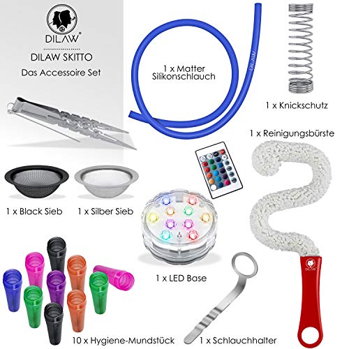 DILAW® SKITTO Shisha Set Hookah Aluminium Alu 75cm Wasserpfeife Kaminkopf Komplettset Molassefänger Silikonschlauch Alu… – Bild 8