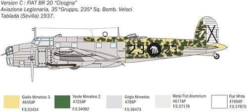 Miniatura 6 de Italeri 1447S Italia 172 Fiat BR.20 Cicogna, Réplica fiel, fabricación de modelos, manualidades, afición, pegado, kit de plástico, montaje, gris