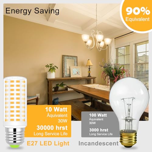 TRIJZHOU 2 Pack E27 LED Light Bulbs 10W Equivalent to 100W Halogen Warm White 3000k 1200 Lumen AC 100-256Volt Beam Angle Energy Saving E27 Base Bulb - Image 3