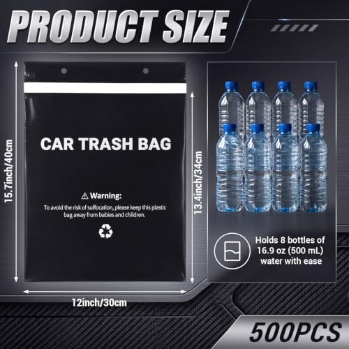 Image of Jetec 500 Pcs Disposable Car Trash Bags Bulk Self Adhesive | Leakproof, Odor Proof Hanging Garbage Bags for Car, Reserved Hanging Holes Easy Stick on Trash Can for Vehicle, Stroller