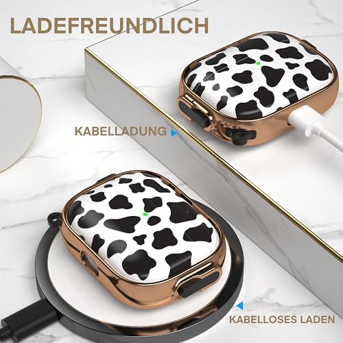 Image of Maxjoy for AirPods Pro 3rd Generation Case with Lock, Cute AirPods Pro 3 Case Lock Protective Hard AirPod Pro 3 Cover for Women Men with Keychain for Airpod Pro 3rd Gen Cover 2025, Cow Print