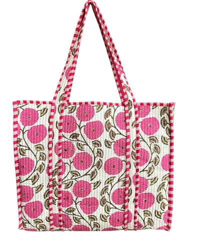 Bolsa Tote acolchada de algodón 100% con flores multicolor miniatura 1