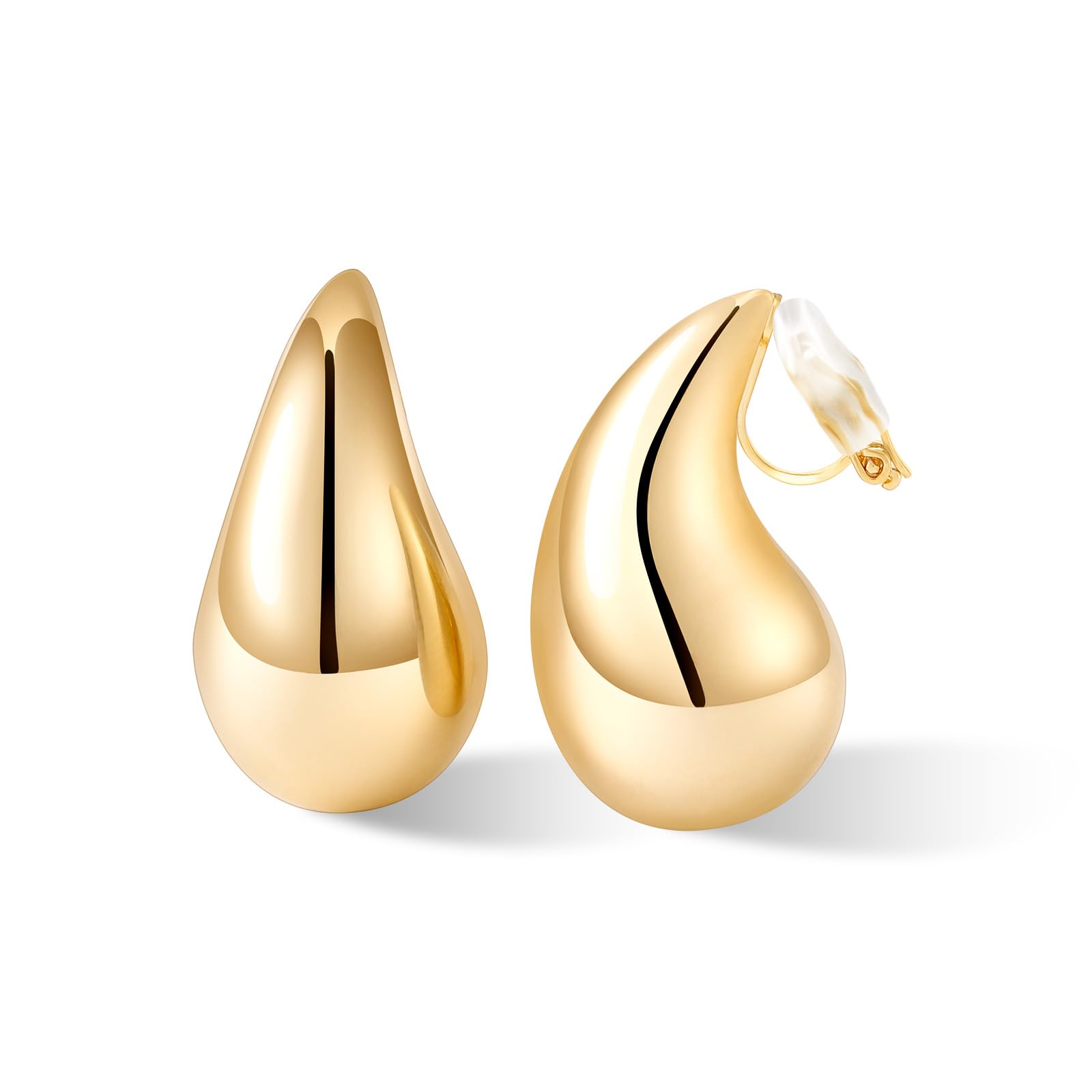 NVWAROCKGold Drop Clip On Earrings Dupes Teardrop Chunky Non Pierced Earring 14K Real Gold Plated Hypoallergenic Lightweight Earrings for Women and Girl（Gold and Silver）
