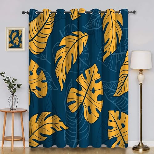 Genérico Cortinas Decorativas Hoja de Tortuga Hoja de PláTano - Opacas Térmicas 2 Piezas 117x160cm, Aislantes Frío/Calor para Salón y Dormitorio con Anillas CLA5713