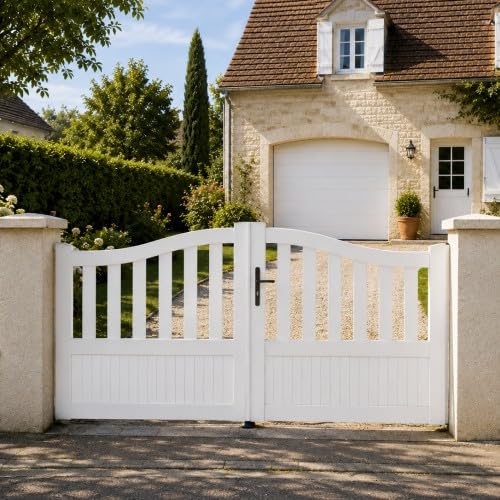 Gefradis Portail battant Manuel PVC Blanc Structure renforcée Largeur 350 cm x Hauteur 146 cm Semi ajouré Brest galbé