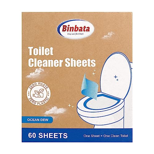 Binbata Eco Friendly Toilet Cleaners 60 Strips Quick Foaming Toilet Cleaner Sheets, Efficiently Remove Stains with Ocean Dew Scent, Safe Neutral Toilet Cleaning Strips, Plastic Free Biodegradable