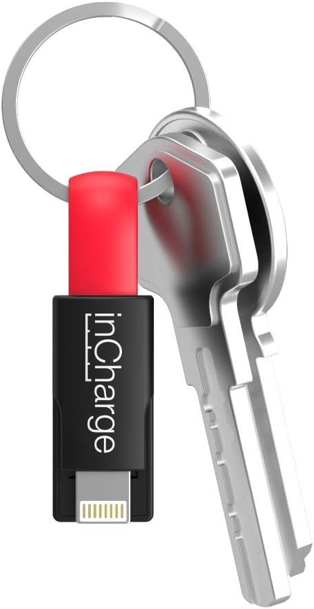 inCharge Dual 2in1 Ultra Portable Charging/Sync Keychain Cable Compatible with Apple iPhone/iPad/iPod and All Android microUSB Devices (Lisbon Red)