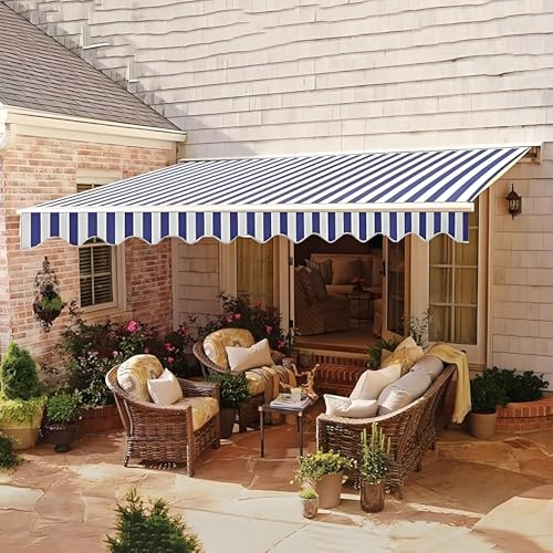 Toldo retráctil impermeable y resistente UV verde a rayas 400x300 cm