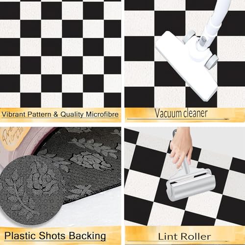 Alfombras y tapetes de cocina lavables negro y blanco en un juego de dos piezas texturizadas 6