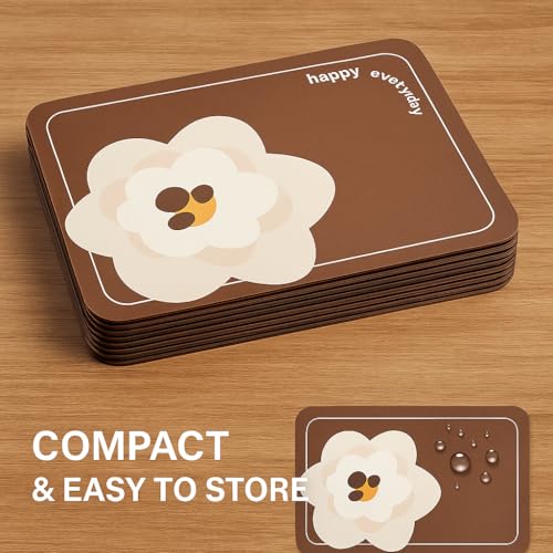 Image of YELONA Leather Dining Table Placemats Set of 6 - Waterproof, Heat Resistant, Anti-Slip, Easy to Clean Table Mats for Dining Table, Kitchen & Home Decor (Burnt Brown, 40 x 30 cm)