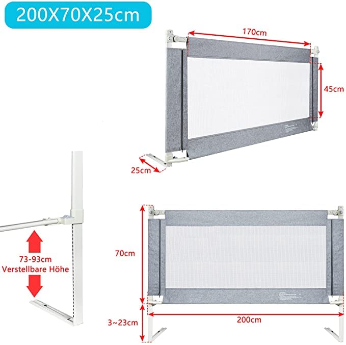 AufuN Rejilla Protectora para Cama Infantil, con elevación Vertical y función de protección contra caídas, Rejilla de Cama con Sistema de Seguridad Reforzado (200 cm)
