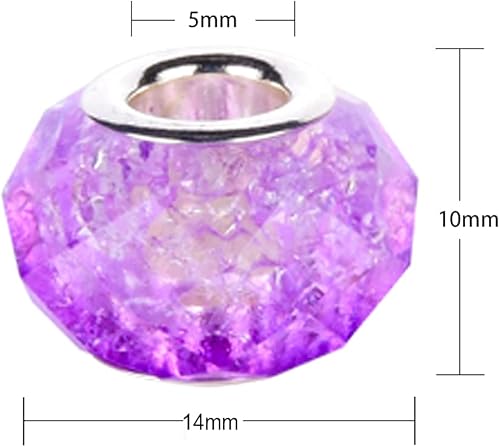 Miniatura 3 de AIPRIDY 100 cuentas de cristal de Murano con agujero grande de 0.551 x 0.354 in, mezcla de colores con núcleo de latón plateado, dijes europeos para