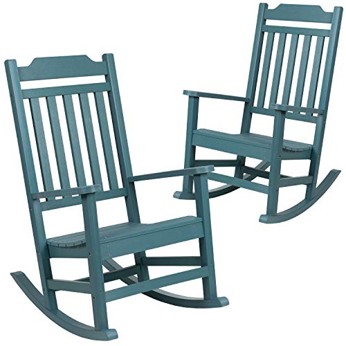 Image of Flash Furniture Set of 2 Winston All-Weather Rocking Chair in Teal Faux Wood