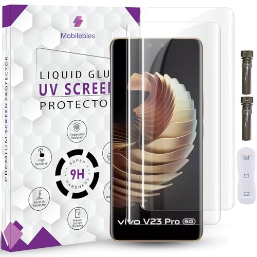 Image of Advanced HD+ UV Tempered Glass Screen Protector For Vivo V23 Pro /Vivo V25 Pro (6.56 Inch, Pack of 2) Full Adhesive UV Curved Screen Guard, Case Friendly with installation kit