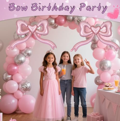 Image of Pink Bow Balloons for Bachelorette Party Decorations - Pink Balloons for Bridal Shower, Engagement, Wedding & Birthday Decorations Women Girls, Princess Party Decoration (2)