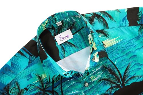 EUOW Men's Hawaiian Shirt Short Sleeve Printed Button Down Summer Beach Dress Shirts