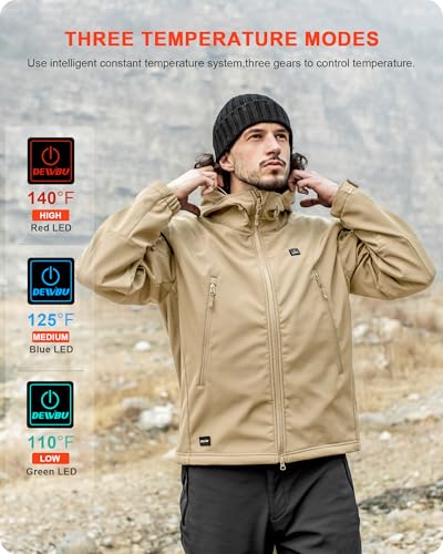 Image of DEWBU Heated Jacket for Men with 12V Battery Pack Winter Outdoor Soft Shell Electric Heating Coat