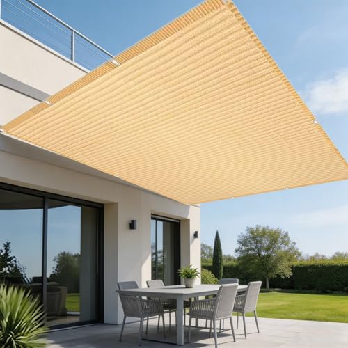 Voile d'ombrage 2.9 x 2.9 m jaune sable perméable à l'eau pour terrasse - 2