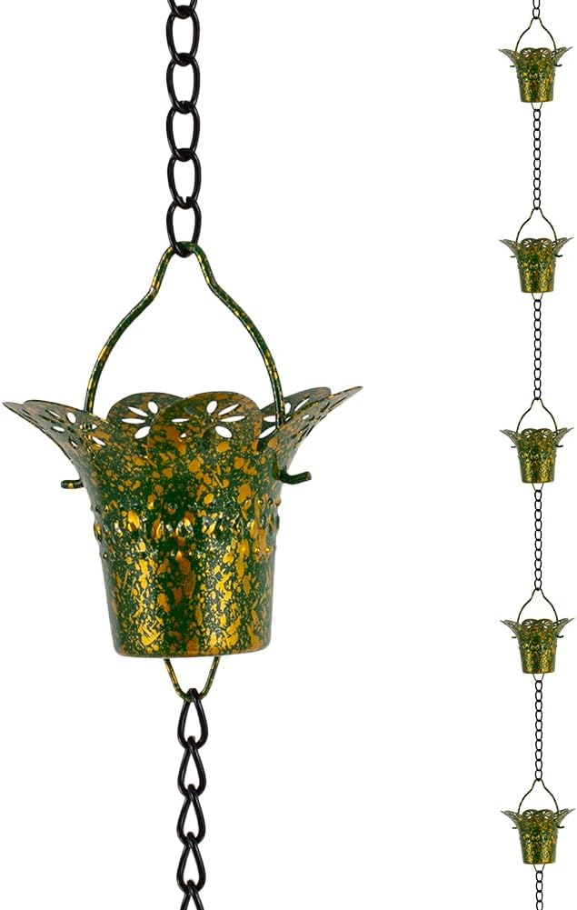 10 FT Rain Chains for Gutter, Rain Chain with 12 Turtle Shape Cups Adjustable Rain Catcher Chain for Gutters, Eaves, Drainage, Replacement for Downpout