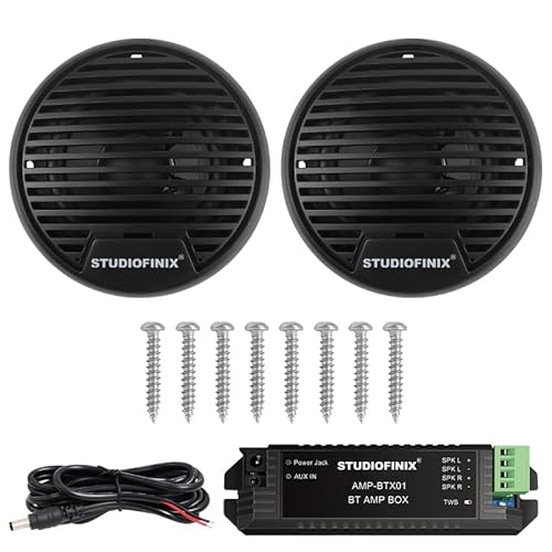 STUDIOFINIX Système de Haut-parleurs coaxiaux Bluetooth de 7,6 cm - Étanche et résistant aux intempéries - Système de Haut-parleurs stéréo Marine pour Voiture, Van, Camion, Tracteur, Caravane