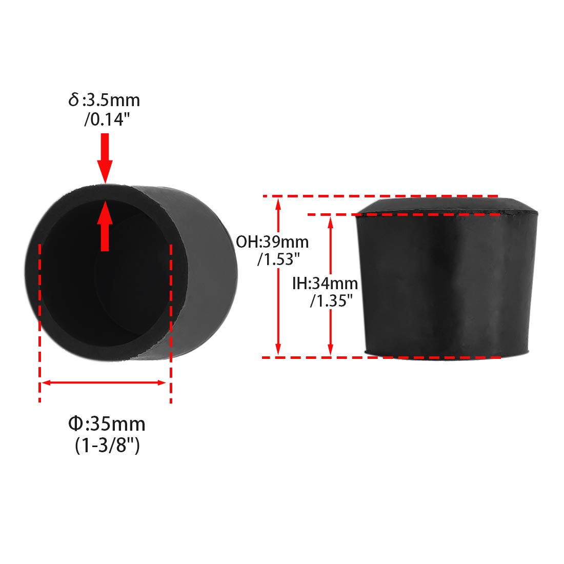 Flyshop Round Furniture Table Covers Non-Slip Heavy Duty Rubber Leg Tips Chair Leg Caps Floor Protectors Black 4PCS, 35mm, 1-3/8" - Image 2