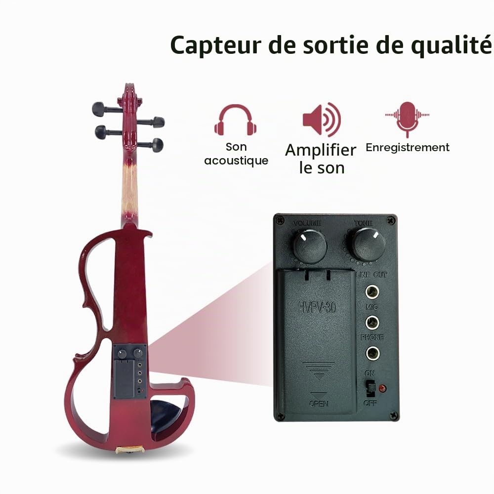 Yinfente Violon électrique 4/4 pleine grandeur silencieux, 4 cordes, accessoires en ébène, pour débutants, étudiants, avec étui, nœud, appui-tête