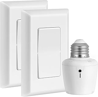 Suraielec Remote Control Light Bulb Socket, 3 Way Wall Mount Switches, E26 E27 Base, No Wiring, 100 FT, Wireless Light Switch for Lamps, Pull Chain Light Fixture (2 Remotes+1 Socket, Shorter Version)