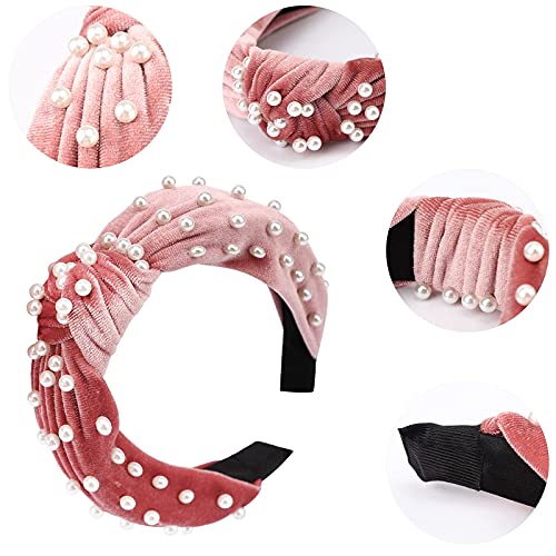 Image of DRESHOW 4 Pack Velvet Pearl Headbands for Women Girls Bow Turban Vintage Boho Head Bands Wraps Hoop Hair Accessories Gift