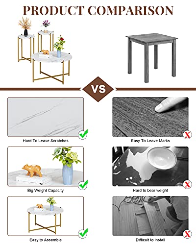 Dklgg Coffee Table Set Of 3, Modern Round Coffee Table & 2Pcs End Table Faux Marble Tabletop With Gold Cross Base Frame, Modern Living Room Table Sets For Apartment, Small Space (Gold) #TOP6