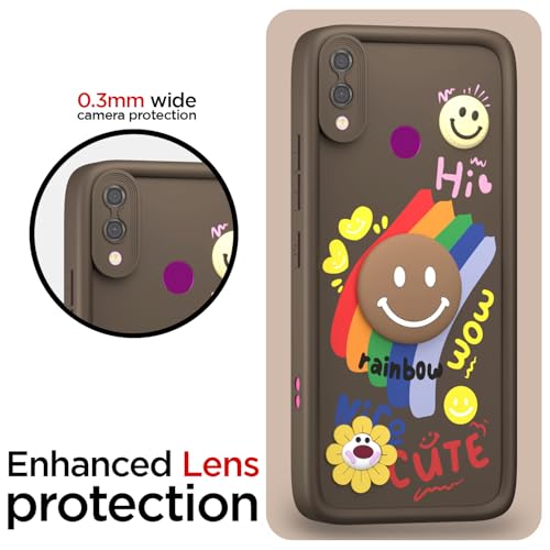 Image of Pikkme Back Cover for Redmi Note 7 / Note 7 Pro /Note 7s | Soft Silicone| Cute Rainbow Smile & 3D Cartoon Flower Design | Shockproof Raised Camera Protection Bumper Case (Brown)