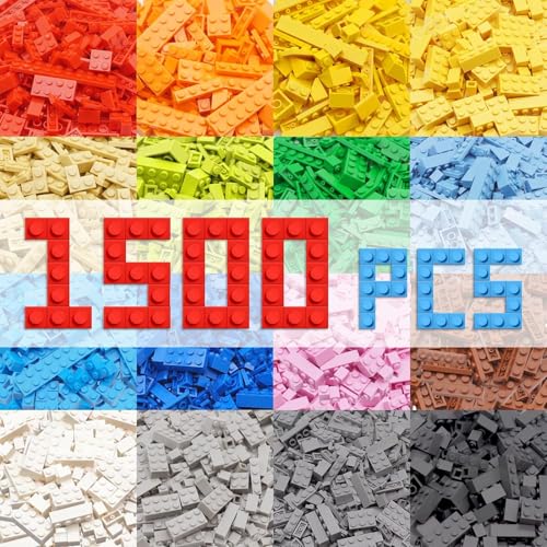 WYSWYG 1500 Pieces Classic Building Bricks Set – Bulk Basic Blocks in 12 Colors & 14 Shapes, Compatible Bulk Block, STEM Educational Toy Suitable for Boys & Girls Ages 6+, Packed in Box.