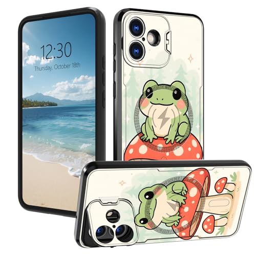 Coque iPhone 17 antichoc et robuste avec béquille cachée et design grenouille kawaii