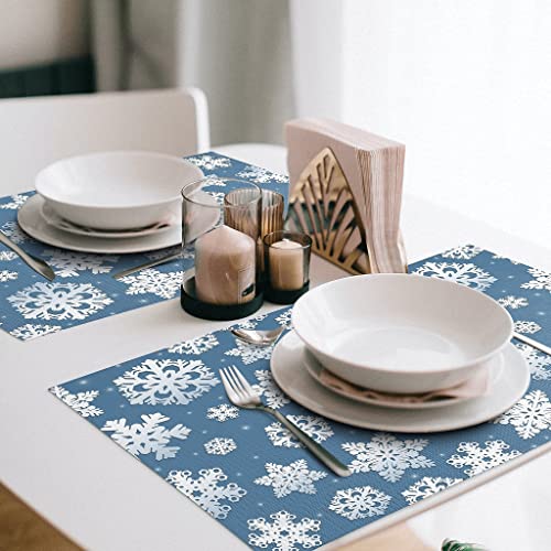 Christmas Placemats Set Of 4 Snowflake Placemats For Dining Table Waterproof Table Mats Holiday For Christmas Table Decorations Blue And White 12 × 18 Inch #TOP4