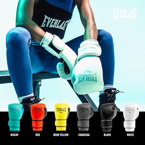 Everlast Powerlock 2 Boxing Gloves | Heavy Bag Gloves | Synthetic Leather | Men & Women | Training & Sparring Gloves | Ventilated Design | Multi-Layered Foam Padding | White / Gray, 12 oz