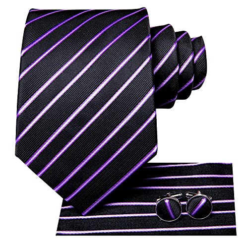 Image of Dubulle Silk Ties Set for Men Formal Paisley Striped Necktie Pocket Square Cufflinks 3PCS Sets Wedding Business Party
