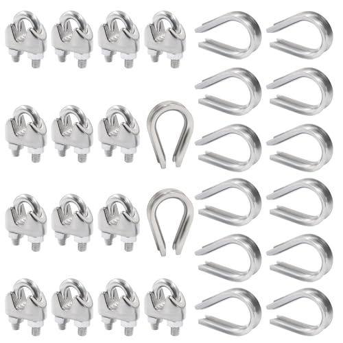 Litoexpe GAOC1279 8Pcs 5/16 Inch M8 Wire Rope Clamps & 6Pcs M8 Wire Rope Thimble cover
