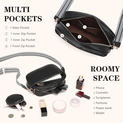 Image of Crossbody Bags for Women Vegan Leather Small Purses with Detachable Coin Pouch Adjustable Guitar Wide Strap