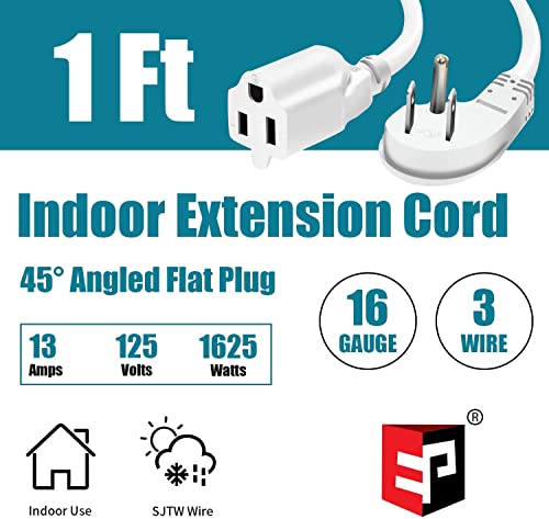Ep 3 Pack 1 Ft Flat Plug Extension Cord, 16 Awg 3 Prong Grounded White Low Profile Extension Cable For Indoor #TOP1