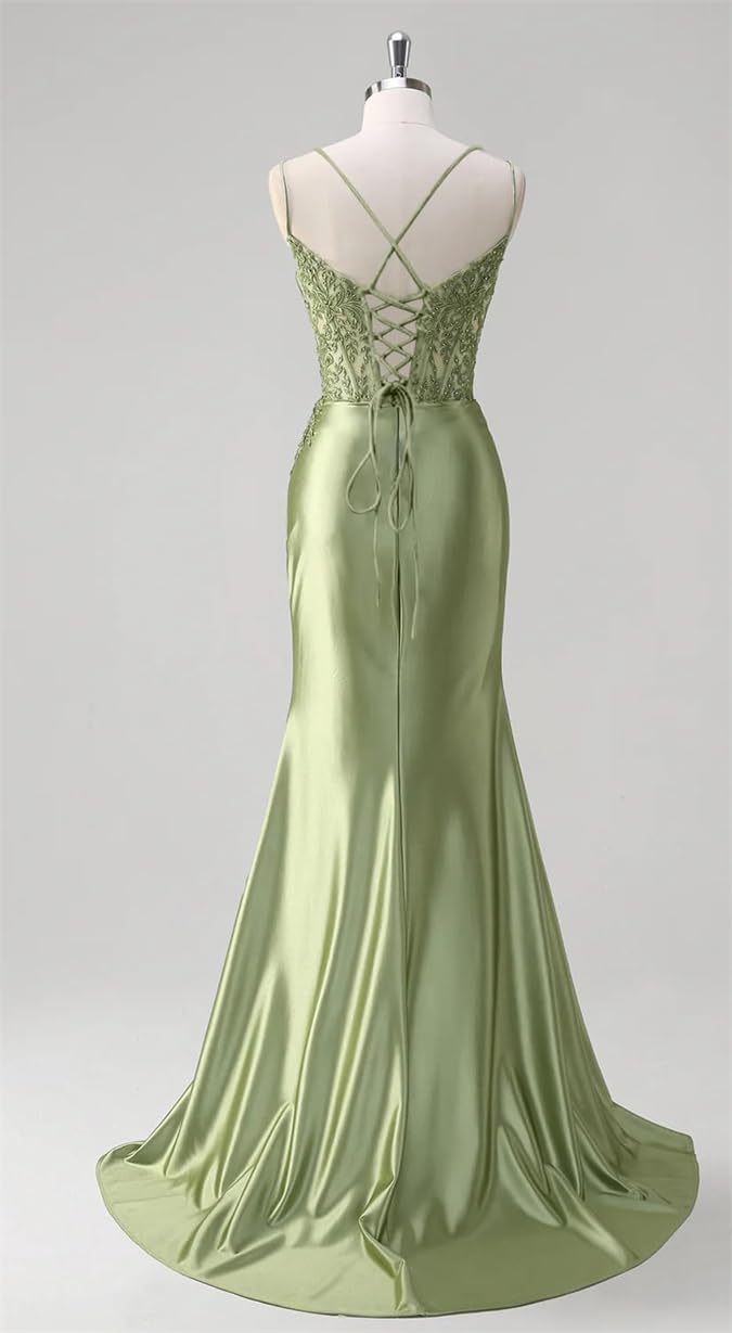 Abiti da damigella d'onore con spalline sottili appliques in pizzo abiti da ballo con fessura formale da sera party maxi abito AH171