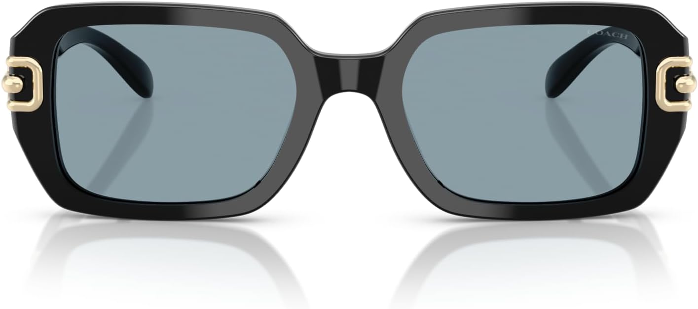 Coach HC8425U Universal Fit Sunglasses, Black/Blue Solid, 52 mm