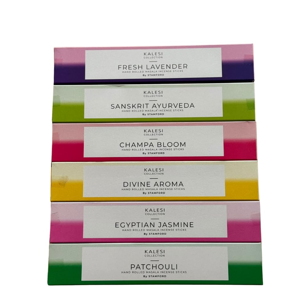 Kalesi Collection Botanical Traditions Hand Rolled Masala Incense Sticks Mix - 6 Pack (90 Sticks)