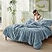 Bedsure Queen Comforter Set - GentleSoft™ 3 Pieces Fluffy Double-Side Fleece Comforter Set, Cozy Striped Room Decor Aesthetic, Luxury Mineral Blue Bedding Queen Size with 2 Pillowcases, 90x90 Inches